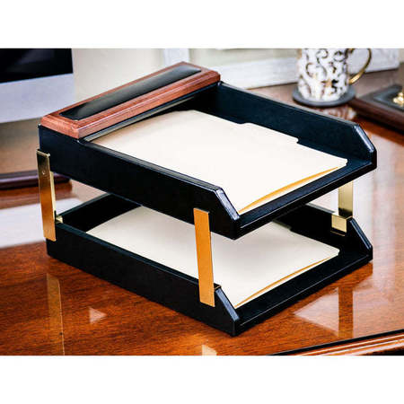 Dacasso Walnut & Leather Double Letter Trays AG-8420